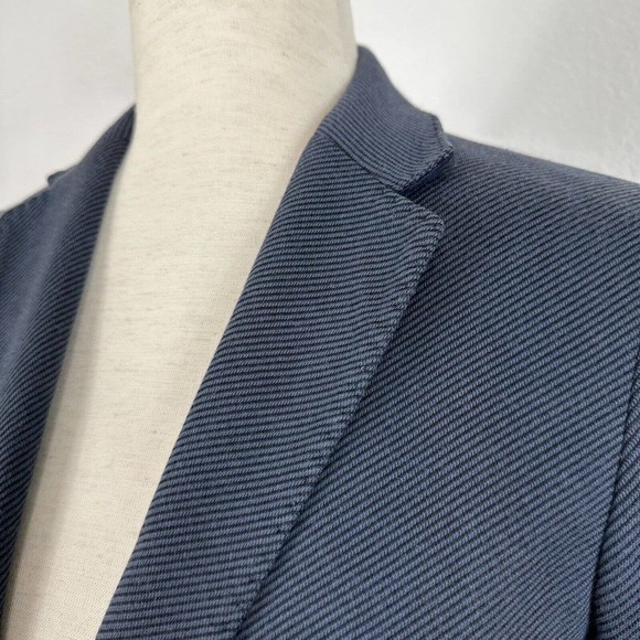 Massimo Dutton Jacket Women Size 4 Blue One Button Tweed Twill Blazer Pockets - Picture 4 of 11